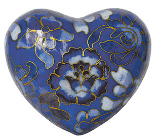 Blue Floral Cloisonne Heart Keepsake w/ Stand
