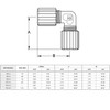 FEC-8 Parker Partek PFA 90° Elbow Connector Dimensions