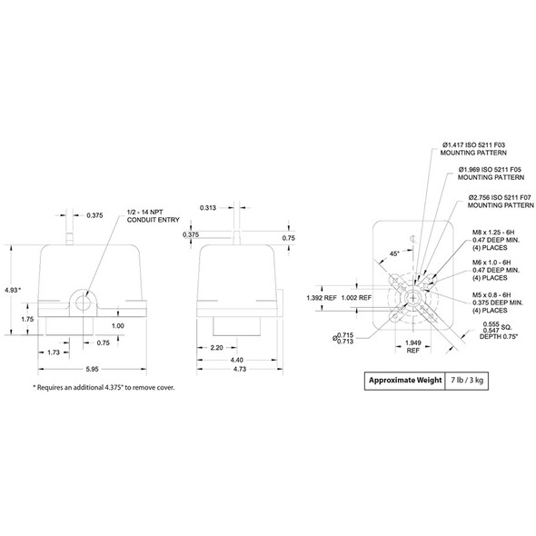 LCR600LS115AC Valvcon LCR-Series Electric Actuator Dimensions