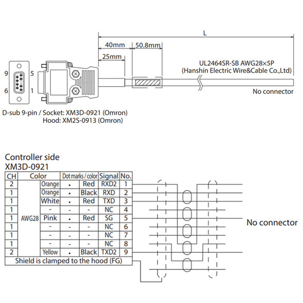 CB-TTA-232050 IAI Expansion SIO Board Connection Cable Dimensions