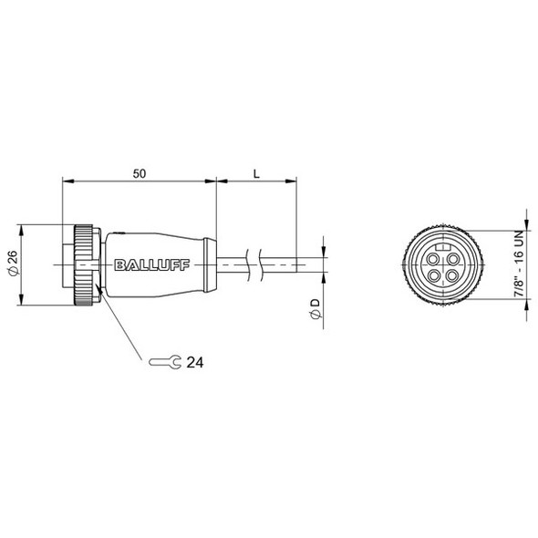 BCC092K Balluff Single-Ended Cordset, Power Cable Dimensions