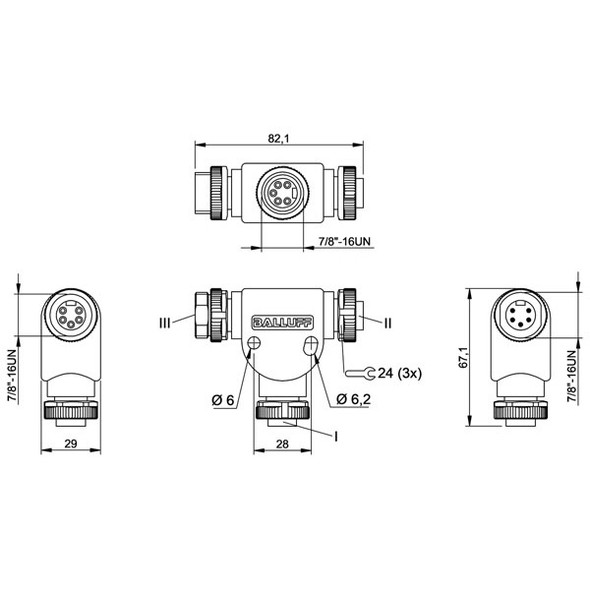 BCC0AA7 Balluff Tee Connector Dimensions
