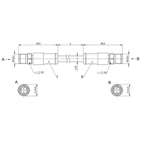 BCC0JUY Balluff Double-Ended Cordset, Food & Beverage Cable Dimensions
