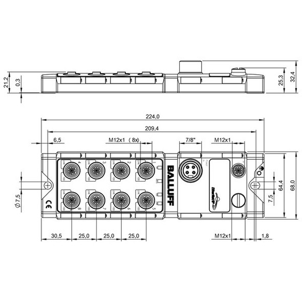 BNI0089 Balluff Unmanaged Switch, Active Splitter Dimensions