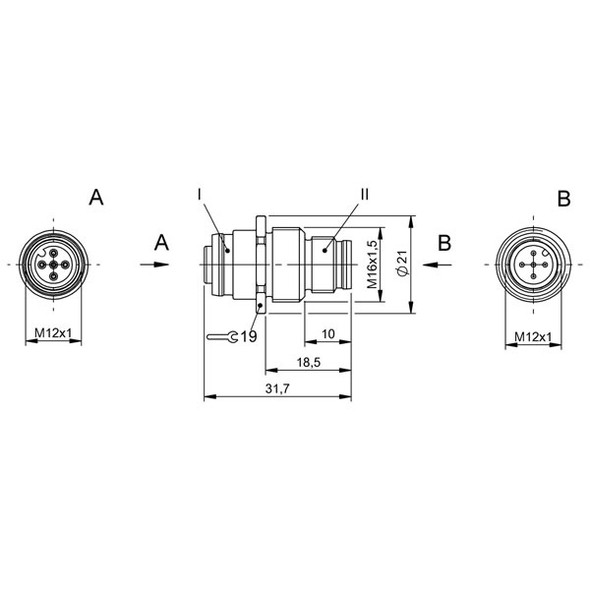 BCC0F45 Balluff Bulkhead Connector Dimensions