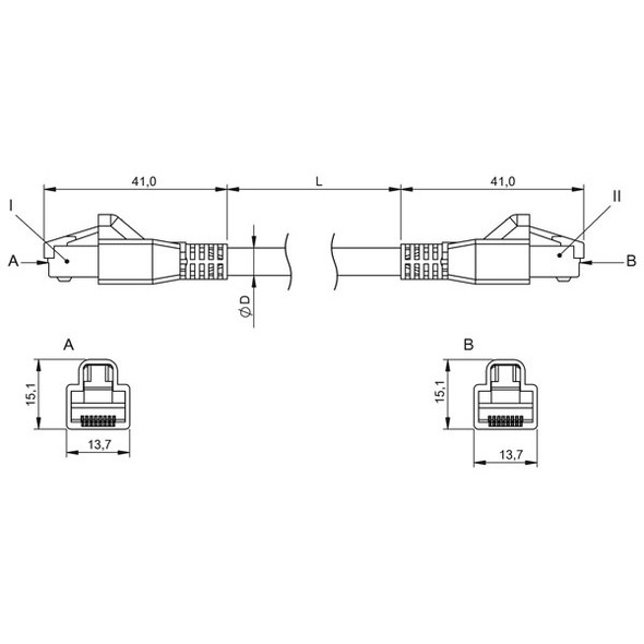 BCC0E87 Balluff Double-Ended Cordset, Ethernet/Profinet Cable, CAT 5E Dimensions