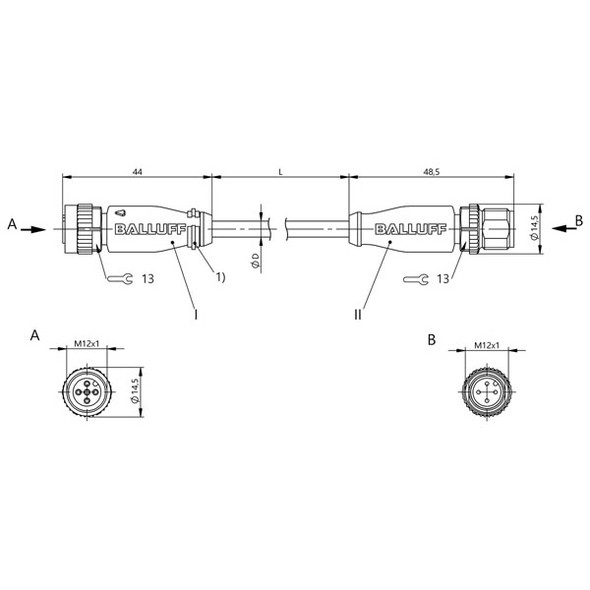 BCC0HA3 Balluff Double-Ended Cordset Dimensions