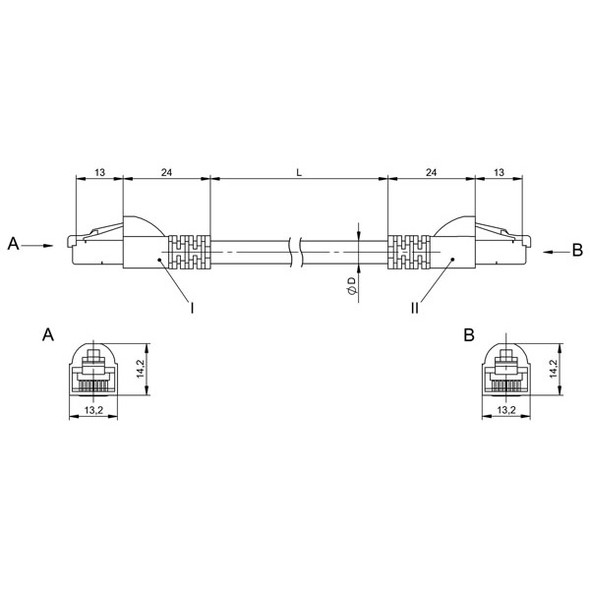 BCC0HZF Balluff Double-Ended Cordset, Ethernet/Profinet Cable, CAT 7 by IEC 60332-1 Dimensions