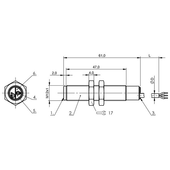 BCS00PY Balluff M12 Series Capacitive Sensor for Object Detection, for Flush Mounting, Cylindrical Version w/ M12 Thread Dimensions