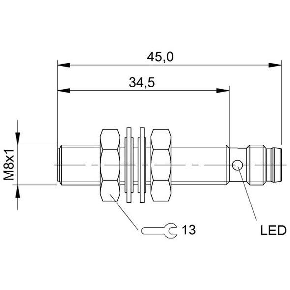BES02P0 Balluff Inductive Proximity Switch/Sensor, for Flush Mounting, M8x1 Style Housing Dimensions
