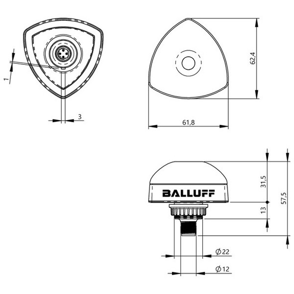 BNI00CZ Balluff SmartLight - LED Stack Light Dimensions