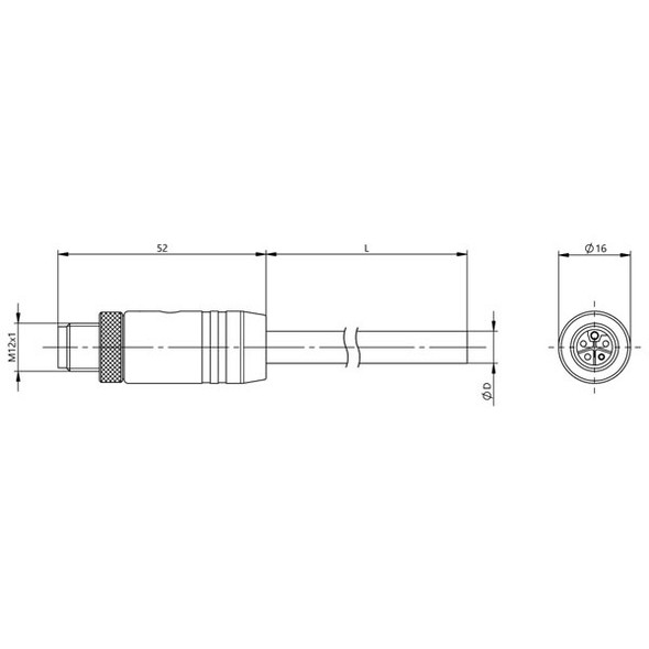 BCC0L39 Balluff Single-Ended Cordset, Power Cable Dimensions