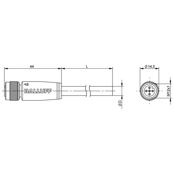 BCC032L Balluff Single-Ended Cordset, Shielded Dimensions