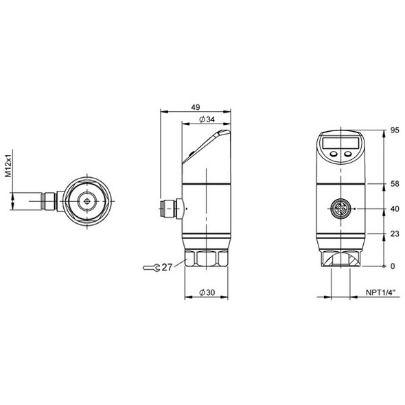 BSP00Z3 Balluff Digital Pressure Sensor w/ Display Dimensions