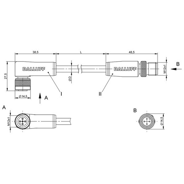 BCC0FHH Balluff Double-Ended Cordset, Welding Cable, High Performance Dimensions