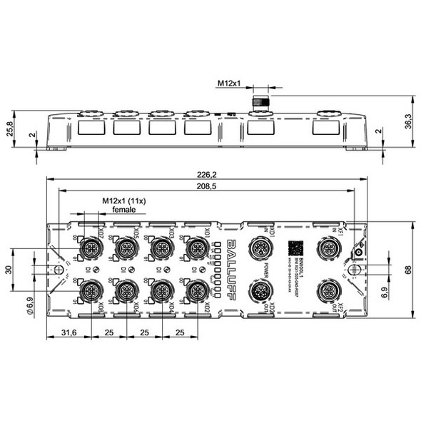 BNI00L1 Balluff Network Module w/ Multiprotocol (Black Line) Dimensions