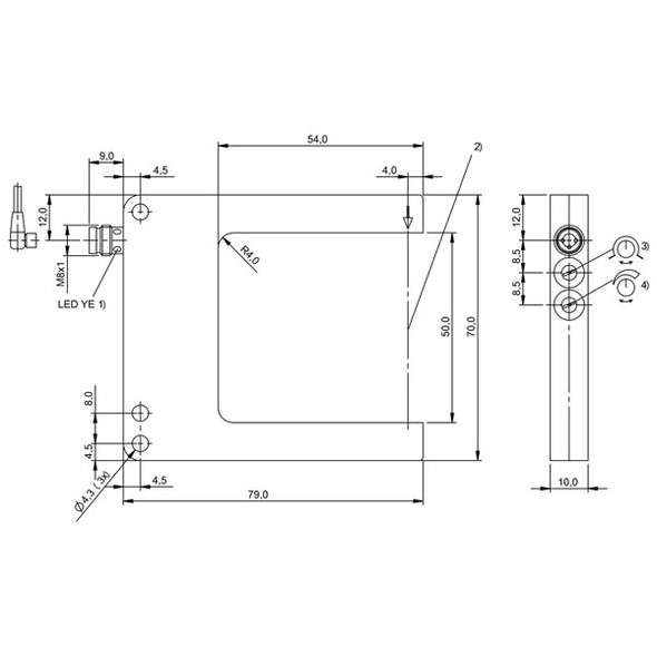 BGL001L Balluff Series A Fork Sensor, Standard Fork Light Barrier Made of Metal Dimensions