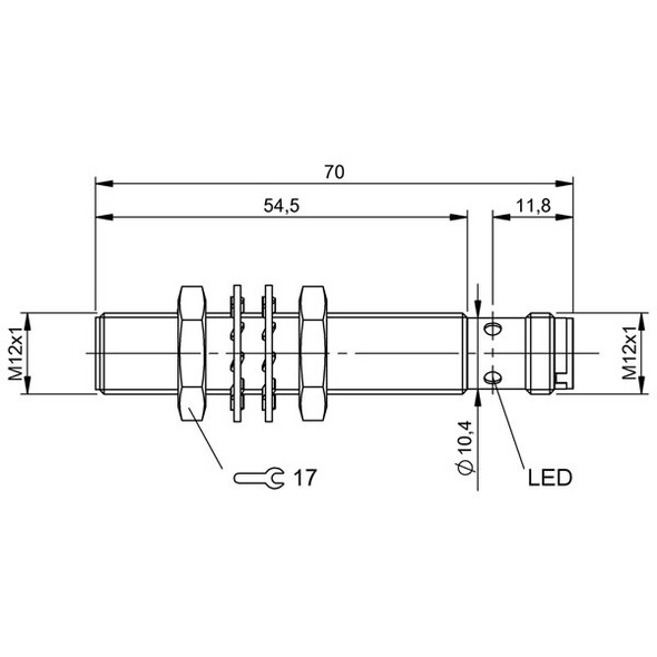 BES0161 Balluff Inductive Proximity Switch/Sensor, for Flush Mounting, Cylindrical Version, M12x1 Style Housing Dimensions