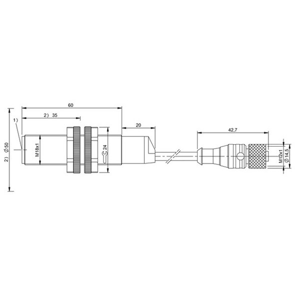 BIS0078 Balluff LF Read/Write Head/Antenna (70/455 kHz), Round Antenna Type Dimensions