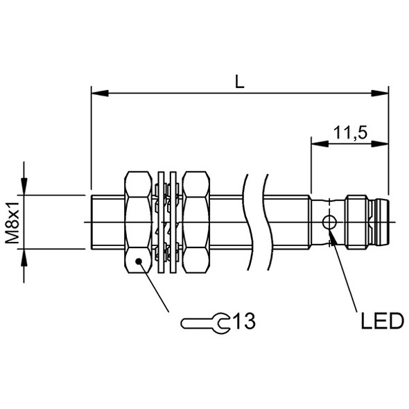 BES054N Balluff Inductive Proximity Switch/Sensor, for Flush Mounting, M8x1 Style Housing Dimensions