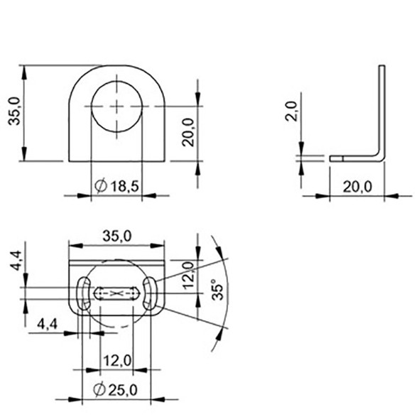 BAM00RY Balluff Mounting Bracket for Photoelectric Sensors Dimensions