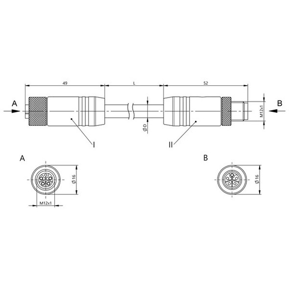 BCC0L2Z Balluff Double-Ended Cordset, Power Cable Dimensions