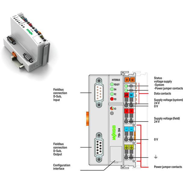 750-304 WAGO 750 Series Fieldbus coupler / head (remote I/O controller unit)