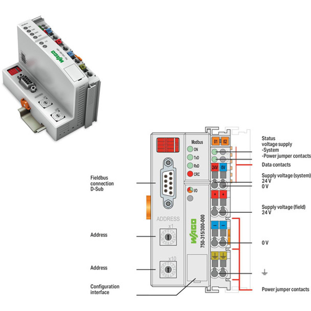 750-315/300-000 WAGO 750 Series Fieldbus coupler / head (remote I/O controller unit)