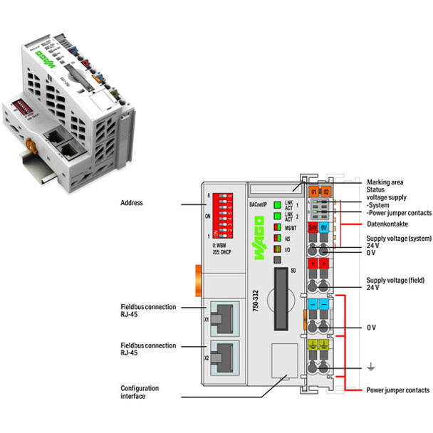 750-332 WAGO 750 Series Fieldbus coupler / head (remote I/O controller unit)