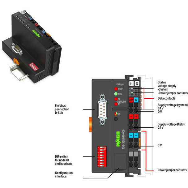 750-338/040-000 WAGO 750 Series Fieldbus coupler/head (remote I/O controller unit)