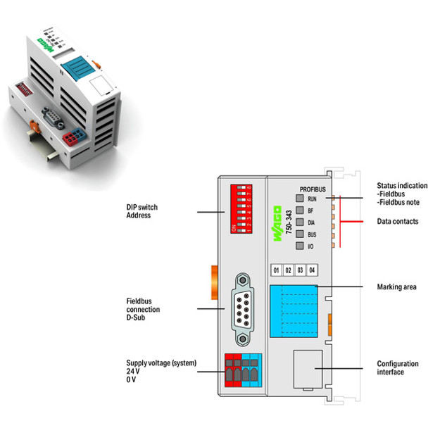 750-343 WAGO 750 Series Fieldbus coupler/head (remote I/O controller unit)