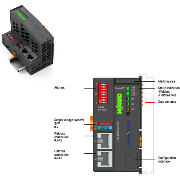750-363/040-000 WAGO 750 Series Fieldbus coupler/head (remote I/O controller unit)