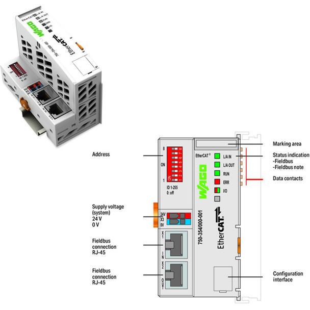 750-354/000-002 WAGO 750 Series Fieldbus coupler/head (remote I/O controller unit)