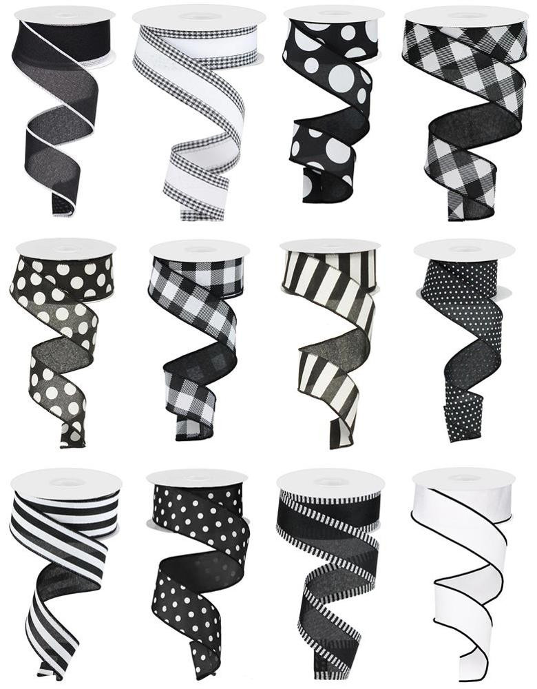 Black and White Wired Ribbon | Thompson Wholesale