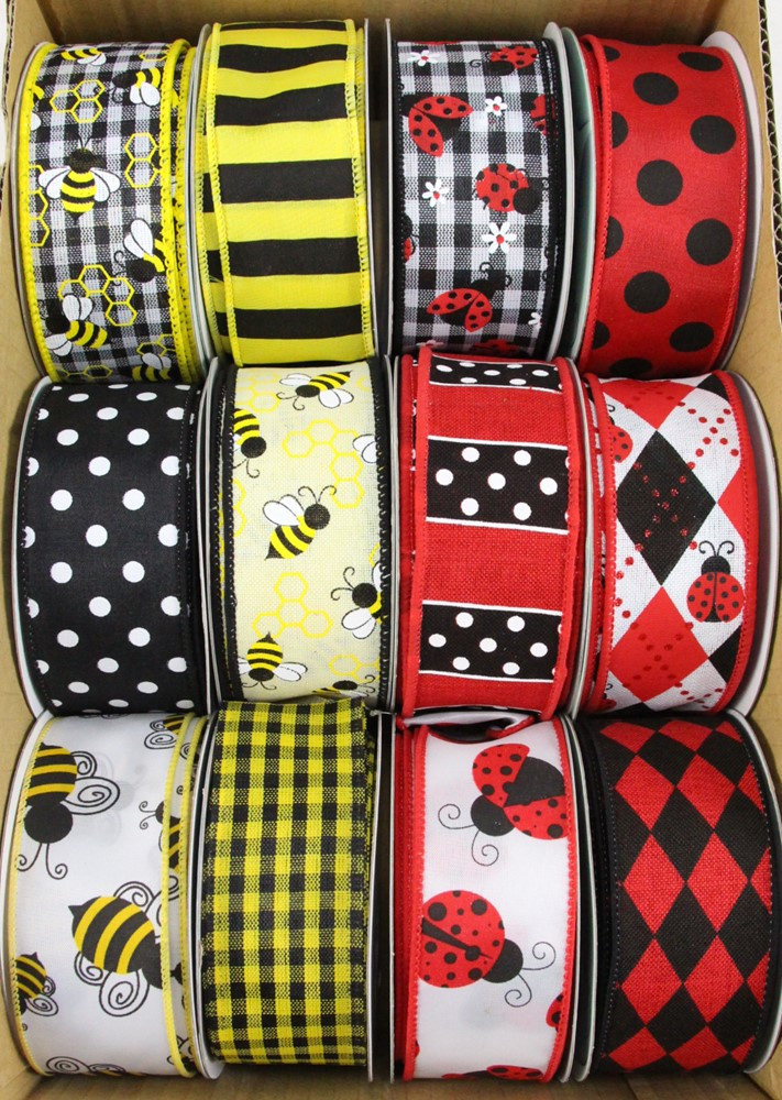 Ladybug & Bee Wired Ribbon 12 PK | Wholesale Ribbon