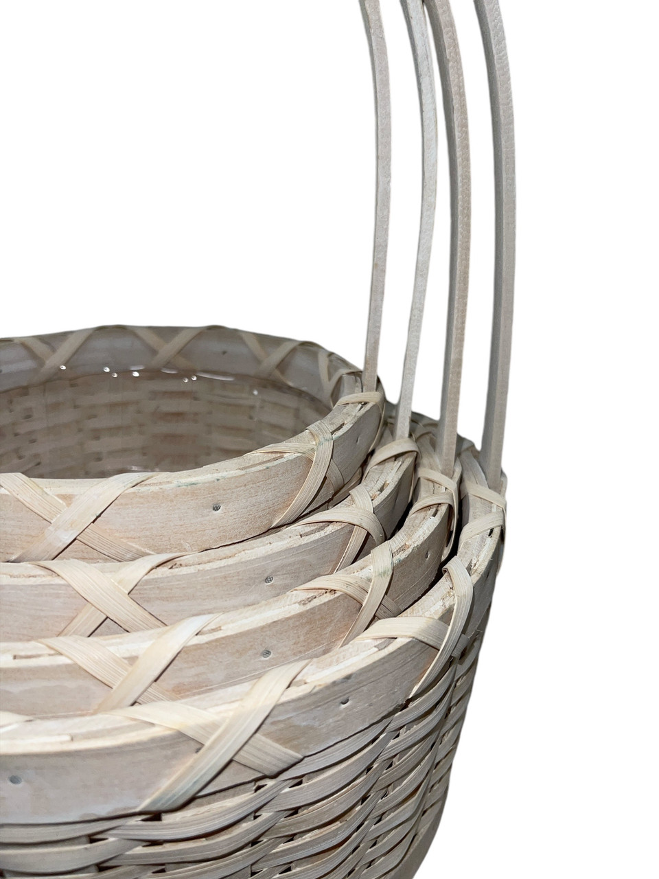 Round White Wash Wood Chip Baskets (16 PC) Thompson Wholesale, Inc.