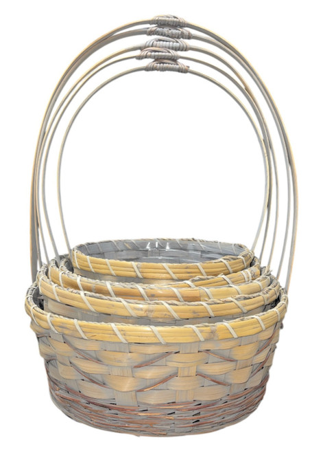 Gray/Brown/Natural Washed Heavy Rattan Baskets 8.5" - 13" (20 PC)