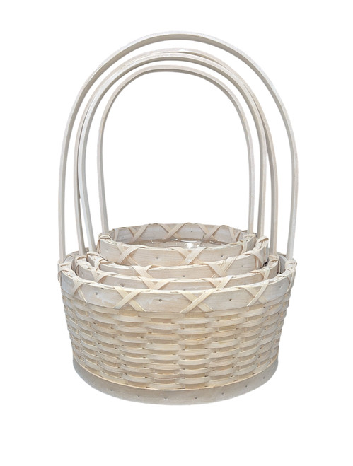 Round White Wash Wood Chip Baskets (16 PC)