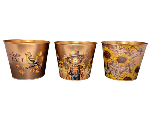 Fall Copper Round 6 ¾" Metal Pots (24 PC)