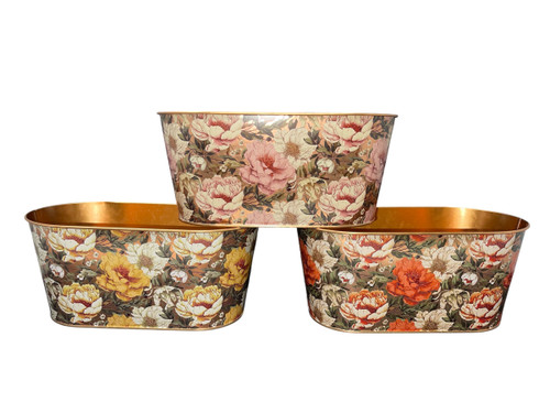 Floral Copper Oval 10 ¼" Metal Pots (24 PC)