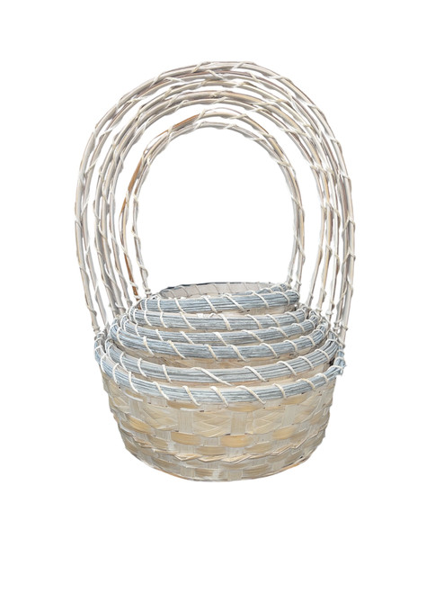 White Washed Rattan Baskets (28 PC)