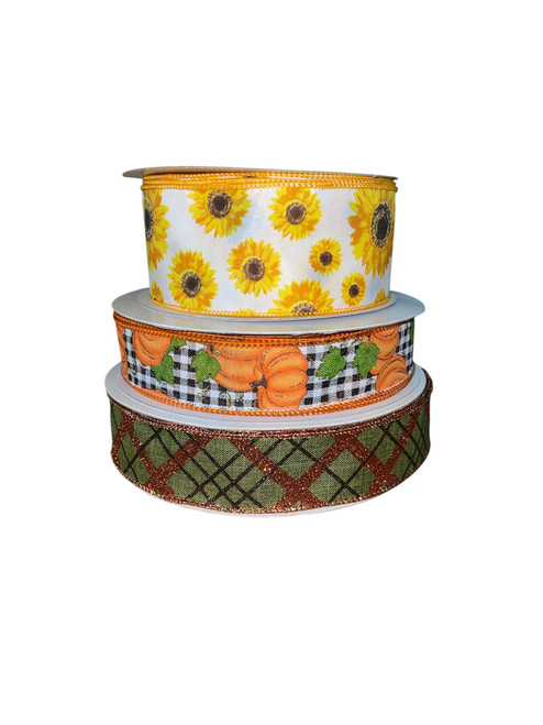 Fall Pumpkin & Sunflower 100 Foot Ribbon (12 PK)
