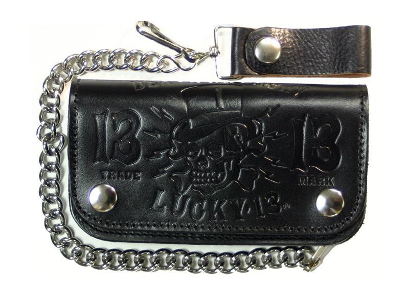 Lucky 13 Death or Glory Embossed Leather Chain Wallet Black