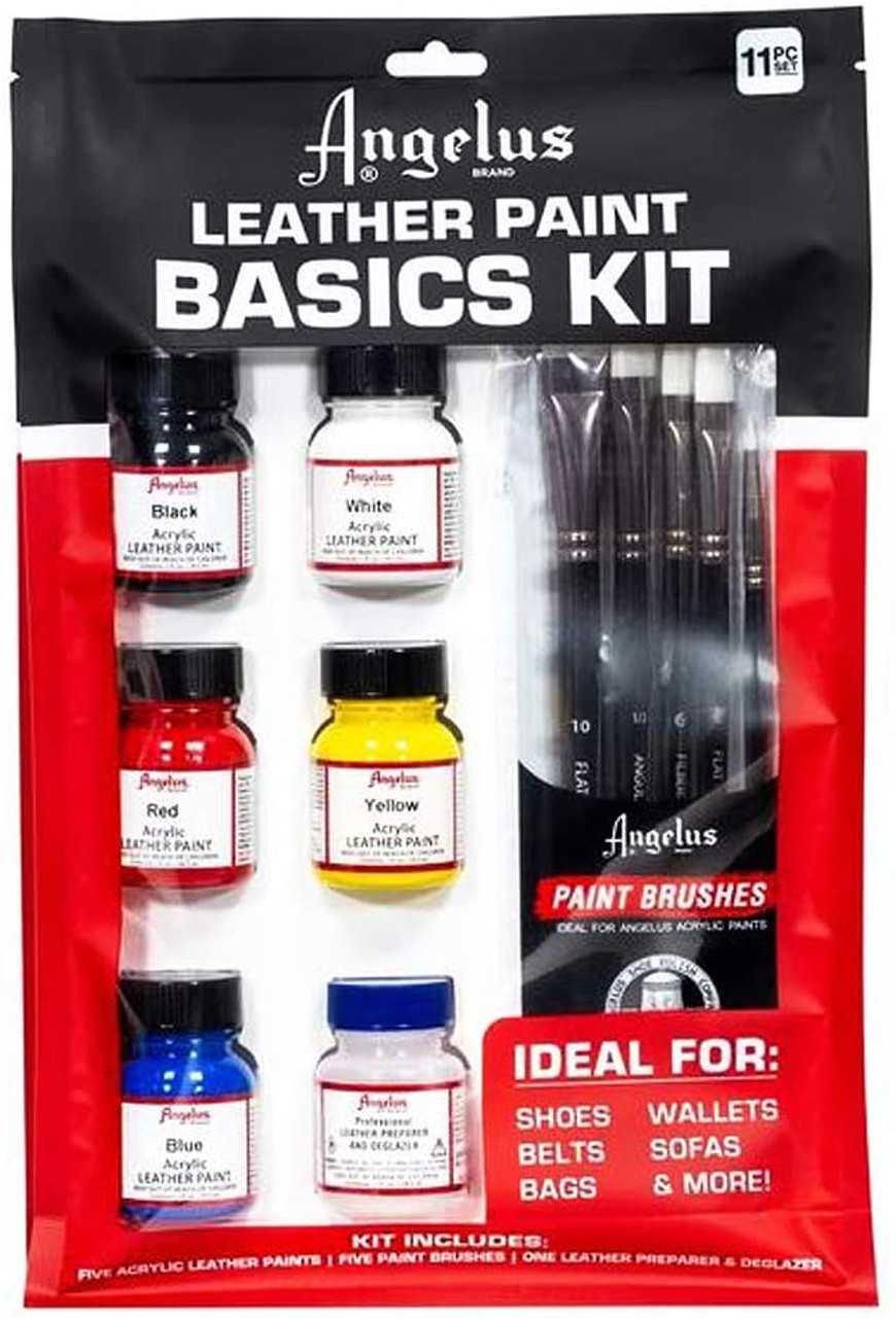 Angelus Basics Kit Leather Paint and Brush 11 Piece Set