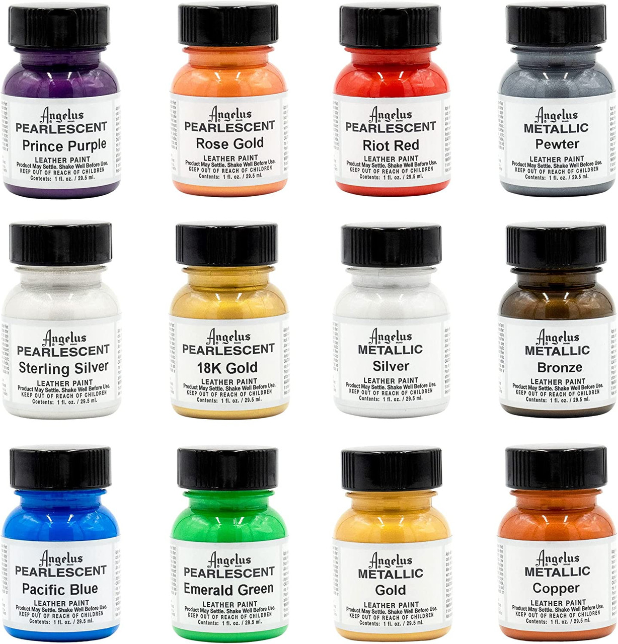 Angelus Pearlescent and Metallic Acrylic Leather Paint Kit 12 Colors 1oz