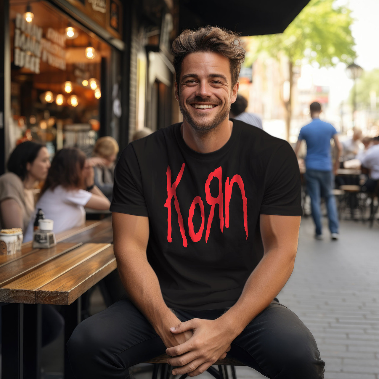 Korn Men's Red Logo T-Shirt Black - Merch2rock Alternative Clothing