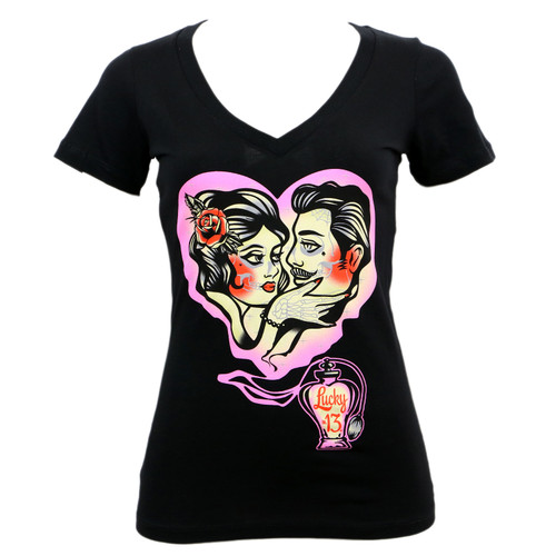 Lucky 13 Love Potion No.13 Girl Juniors Deep V-Neck T-Shirt