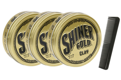 Shiner Gold Matte Clay Pomade 3 Pack & Free Comb
