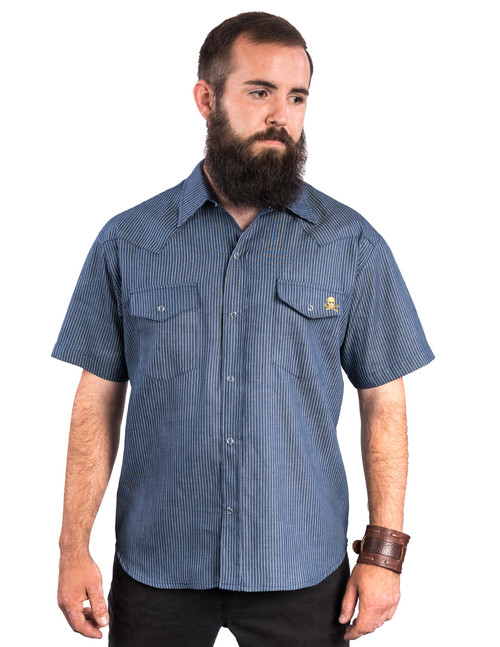 Steady Clothing Bushwa Western Pinstripe Button Up Shirt Denim Blue