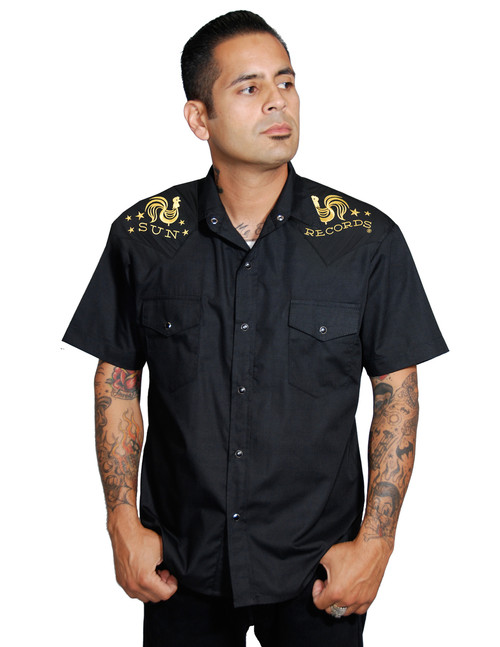 Steady Clothing Rooster Crow Western Button Up Shirt Black